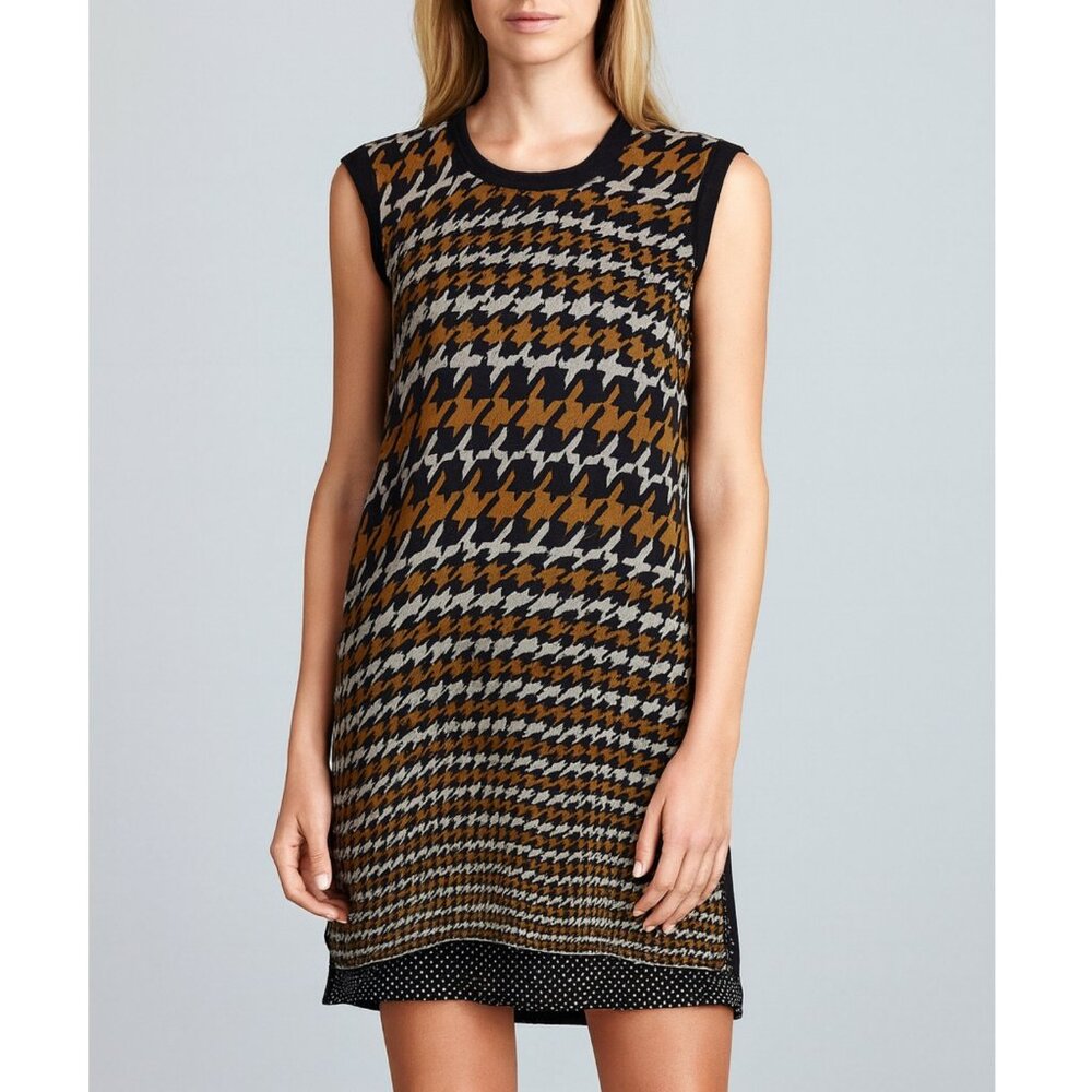 Rozae Nichols 100% Silk Dress Houndstooth Print size M Preppy Sleeveless